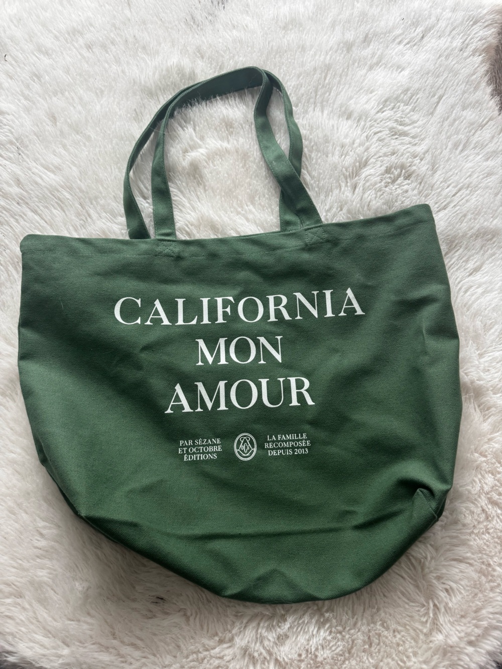 Sézane California Mon Amour Green Canvas Tote Bag